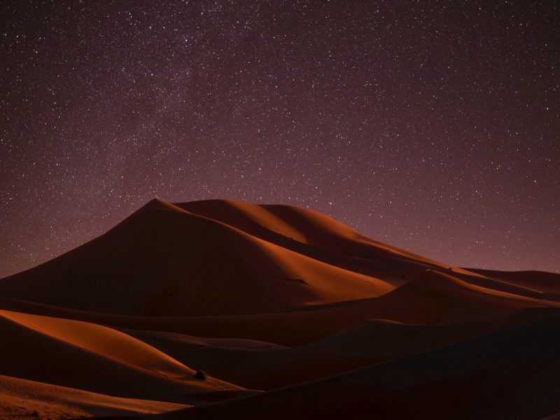 Night under stars in desert